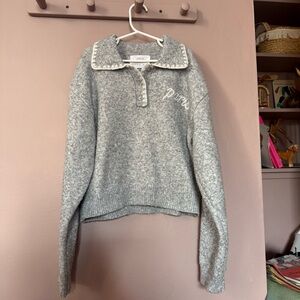 Kids Gray Zara Knit polo sweater with Embroidered Detail
